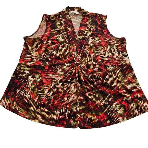 Jones Studio Separates Red Multicolor Stretch Sleeveless Top Plus Sz 22W - Picture 3 of 11